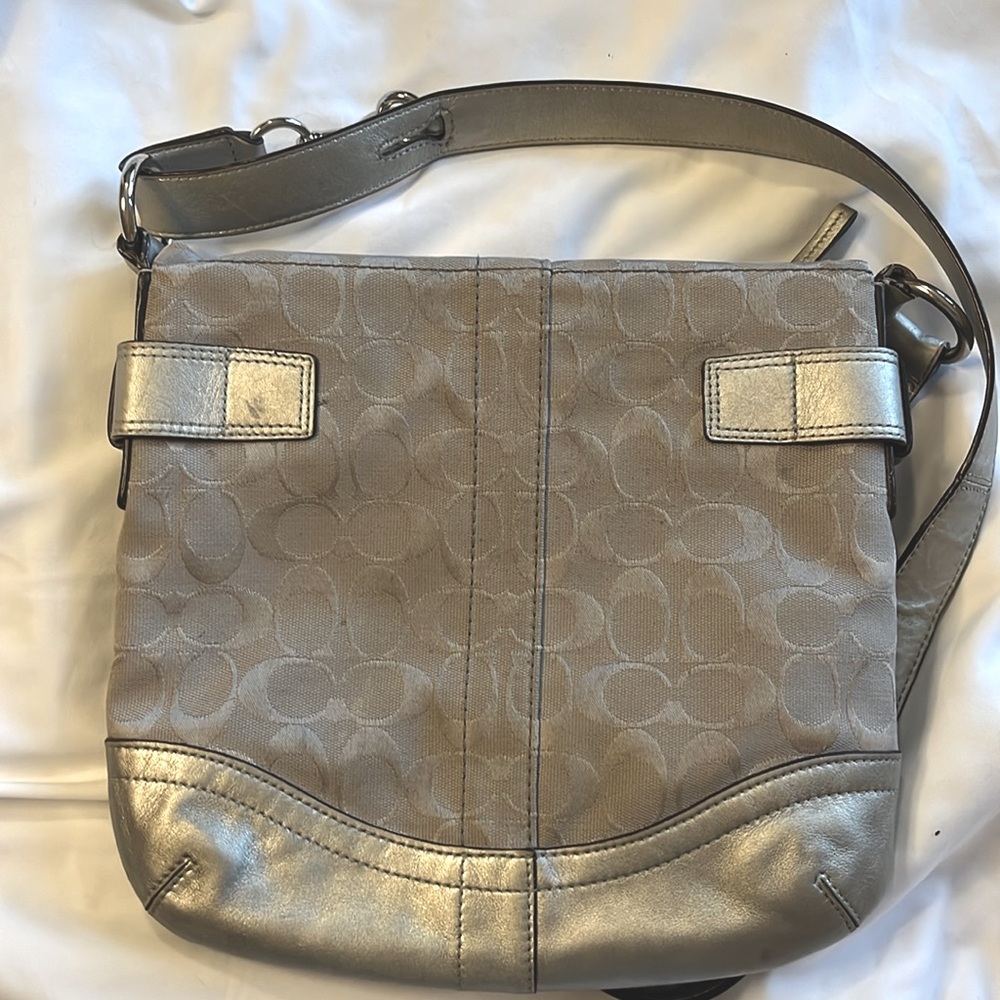 COACH Grey and Silver Shoulder Crossbody Purse Medium Sized - Picture 8 of 9